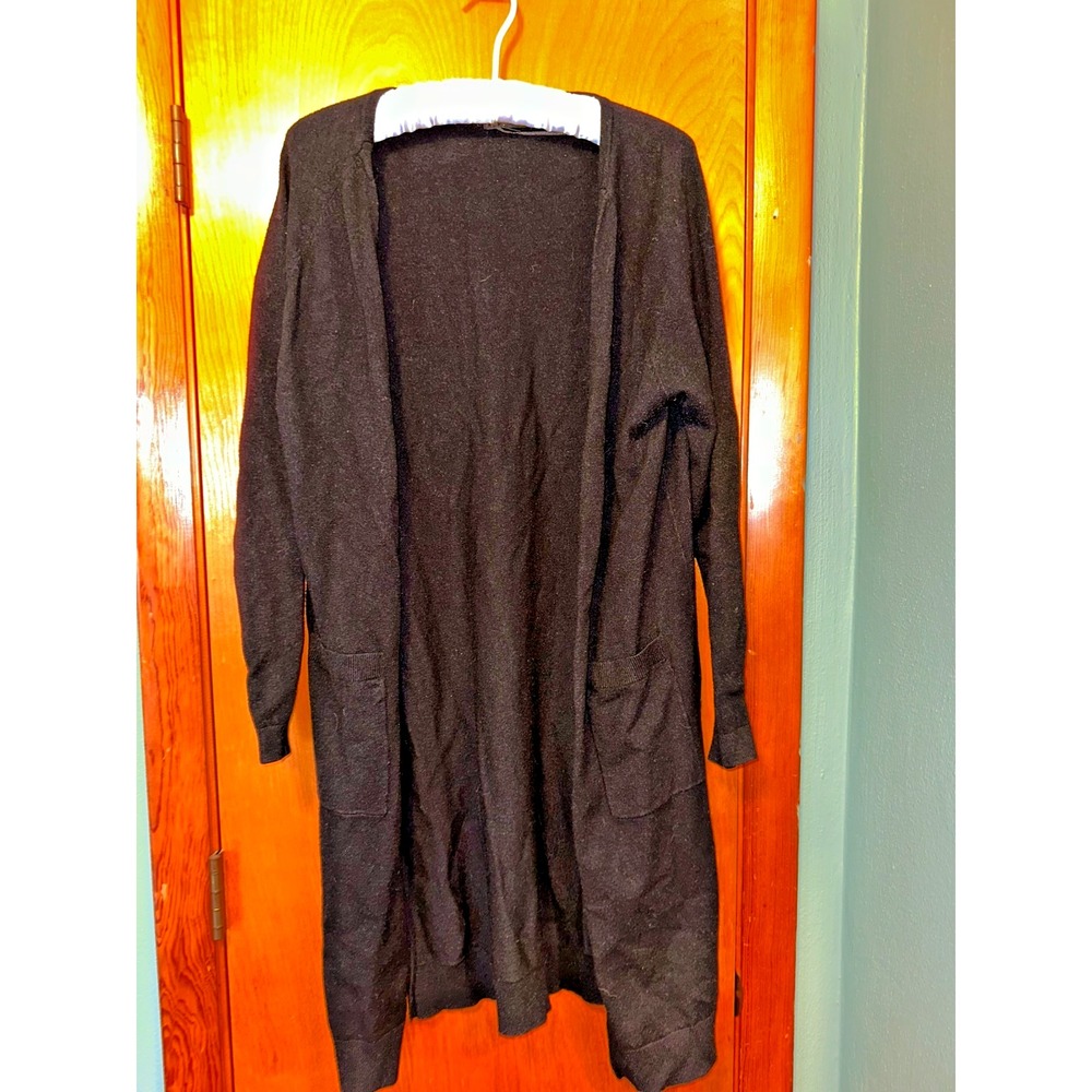 Love Tree Womens Long Sleeve Soft Knit Open Cardigan Duster Black‎ Pockets Large